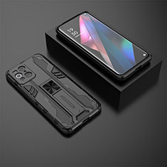 Funda Bumper Silicona y Plastico Mate Carcasa con Magnetico Soporte T02 para Oppo Find X3 Pro 5G Negro