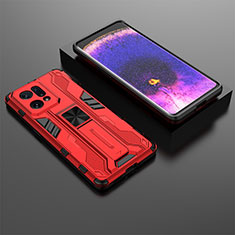 Funda Bumper Silicona y Plastico Mate Carcasa con Magnetico Soporte T02 para Oppo Find X5 5G Rojo