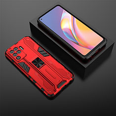 Funda Bumper Silicona y Plastico Mate Carcasa con Magnetico Soporte T02 para Oppo Reno5 F Rojo