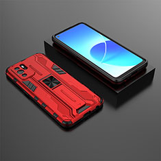 Funda Bumper Silicona y Plastico Mate Carcasa con Magnetico Soporte T02 para Oppo Reno6 Z 5G Rojo