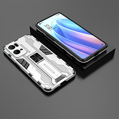 Funda Bumper Silicona y Plastico Mate Carcasa con Magnetico Soporte T02 para Oppo Reno7 Pro 5G Blanco