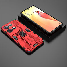 Funda Bumper Silicona y Plastico Mate Carcasa con Magnetico Soporte T02 para Oppo Reno8 Pro+ Plus 5G Rojo