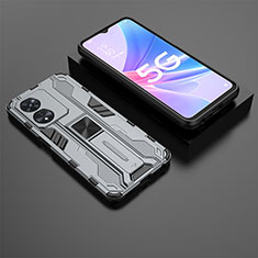 Funda Bumper Silicona y Plastico Mate Carcasa con Magnetico Soporte T02 para Oppo Reno8 T 5G Gris