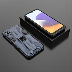 Funda Bumper Silicona y Plastico Mate Carcasa con Magnetico Soporte T02 para Samsung Galaxy A22 5G Azul