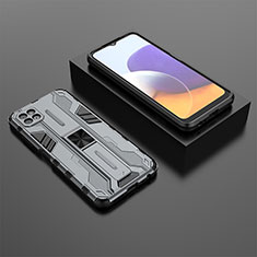 Funda Bumper Silicona y Plastico Mate Carcasa con Magnetico Soporte T02 para Samsung Galaxy A22s 5G Gris