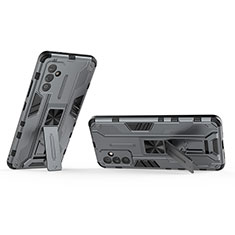 Funda Bumper Silicona y Plastico Mate Carcasa con Magnetico Soporte T02 para Samsung Galaxy A24 4G Gris