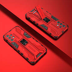 Funda Bumper Silicona y Plastico Mate Carcasa con Magnetico Soporte T02 para Samsung Galaxy M32 5G Rojo