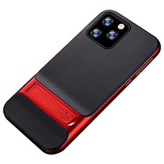 Funda Bumper Silicona y Plastico Mate Carcasa con Soporte A01 para Apple iPhone 11 Pro Rojo