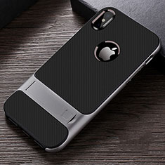 Funda Bumper Silicona y Plastico Mate Carcasa con Soporte A01 para Apple iPhone Xs Max Gris