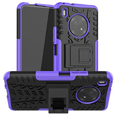 Funda Bumper Silicona y Plastico Mate Carcasa con Soporte A01 para Huawei Y9a Morado