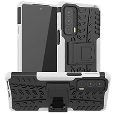 Funda Bumper Silicona y Plastico Mate Carcasa con Soporte A01 para Motorola Moto Edge 20 5G Blanco