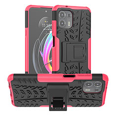 Funda Bumper Silicona y Plastico Mate Carcasa con Soporte A01 para Motorola Moto Edge 20 Lite 5G Rosa Roja