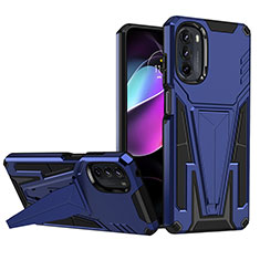 Funda Bumper Silicona y Plastico Mate Carcasa con Soporte A01 para Motorola Moto G 5G (2022) Azul