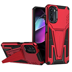 Funda Bumper Silicona y Plastico Mate Carcasa con Soporte A01 para Motorola Moto G 5G (2022) Rojo