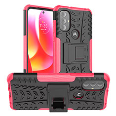 Funda Bumper Silicona y Plastico Mate Carcasa con Soporte A01 para Motorola Moto G Play Gen 2 Rosa Roja