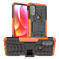 Funda Bumper Silicona y Plastico Mate Carcasa con Soporte A01 para Motorola Moto G Power (2022) Naranja