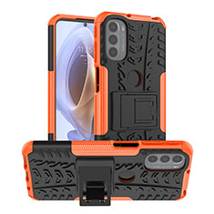 Funda Bumper Silicona y Plastico Mate Carcasa con Soporte A01 para Motorola Moto G31 Naranja