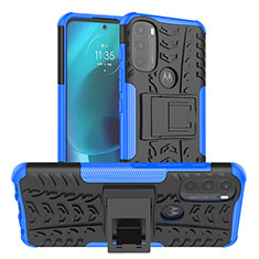 Funda Bumper Silicona y Plastico Mate Carcasa con Soporte A01 para Motorola Moto G71 5G Azul