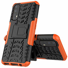 Funda Bumper Silicona y Plastico Mate Carcasa con Soporte A01 para Realme Narzo 30 4G Naranja