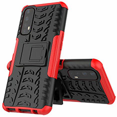 Funda Bumper Silicona y Plastico Mate Carcasa con Soporte A01 para Realme Narzo 30 4G Rojo