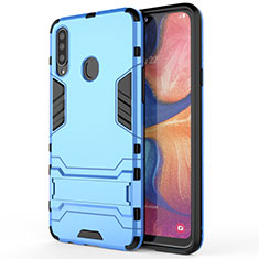 Funda Bumper Silicona y Plastico Mate Carcasa con Soporte A01 para Samsung Galaxy A20s Azul Cielo