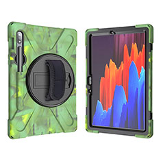 Funda Bumper Silicona y Plastico Mate Carcasa con Soporte A01 para Samsung Galaxy Tab S7 11 Wi-Fi SM-T870 Ejercito Verde