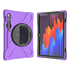 Funda Bumper Silicona y Plastico Mate Carcasa con Soporte A01 para Samsung Galaxy Tab S7 4G 11 SM-T875 Morado