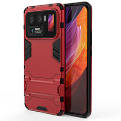 Funda Bumper Silicona y Plastico Mate Carcasa con Soporte A01 para Xiaomi Mi 11 Ultra 5G Rojo