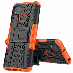 Funda Bumper Silicona y Plastico Mate Carcasa con Soporte A01 para Xiaomi Redmi 9 Activ Naranja