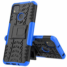 Funda Bumper Silicona y Plastico Mate Carcasa con Soporte A01 para Xiaomi Redmi 9 India Azul