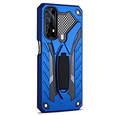 Funda Bumper Silicona y Plastico Mate Carcasa con Soporte A02 para Realme 7 Azul