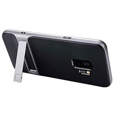 Funda Bumper Silicona y Plastico Mate Carcasa con Soporte A02 para Samsung Galaxy S9 Plata