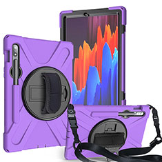 Funda Bumper Silicona y Plastico Mate Carcasa con Soporte A02 para Samsung Galaxy Tab S7 11 Wi-Fi SM-T870 Morado