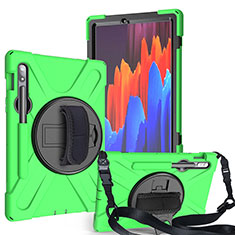 Funda Bumper Silicona y Plastico Mate Carcasa con Soporte A02 para Samsung Galaxy Tab S7 11 Wi-Fi SM-T870 Verde