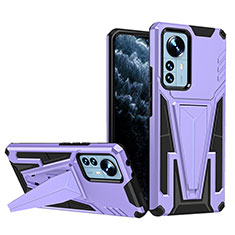 Funda Bumper Silicona y Plastico Mate Carcasa con Soporte A02 para Xiaomi Mi 12S 5G Morado