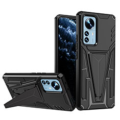 Funda Bumper Silicona y Plastico Mate Carcasa con Soporte A02 para Xiaomi Mi 12X 5G Negro