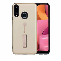 Funda Bumper Silicona y Plastico Mate Carcasa con Soporte A03 para Samsung Galaxy A20s Oro