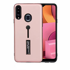 Funda Bumper Silicona y Plastico Mate Carcasa con Soporte A03 para Samsung Galaxy A20s Oro Rosa