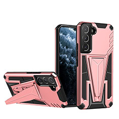 Funda Bumper Silicona y Plastico Mate Carcasa con Soporte A03 para Samsung Galaxy S21 FE 5G Oro Rosa