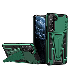 Funda Bumper Silicona y Plastico Mate Carcasa con Soporte A03 para Samsung Galaxy S21 FE 5G Verde