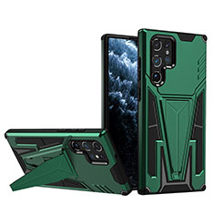 Funda Bumper Silicona y Plastico Mate Carcasa con Soporte A03 para Samsung Galaxy S22 Ultra 5G Verde