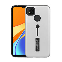 Funda Bumper Silicona y Plastico Mate Carcasa con Soporte A03 para Xiaomi Redmi 9 India Plata