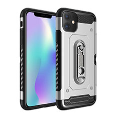 Funda Bumper Silicona y Plastico Mate Carcasa con Soporte A04 para Apple iPhone 11 Plata