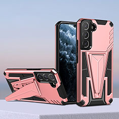 Funda Bumper Silicona y Plastico Mate Carcasa con Soporte A04 para Samsung Galaxy S21 5G Oro Rosa