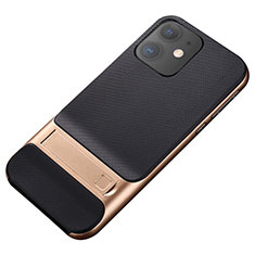 Funda Bumper Silicona y Plastico Mate Carcasa con Soporte A05 para Apple iPhone 11 Oro y Negro