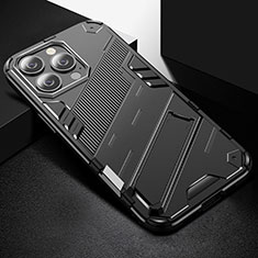 Funda Bumper Silicona y Plastico Mate Carcasa con Soporte A05 para Apple iPhone 14 Pro Max Negro