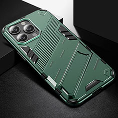 Funda Bumper Silicona y Plastico Mate Carcasa con Soporte A05 para Apple iPhone 14 Pro Max Verde