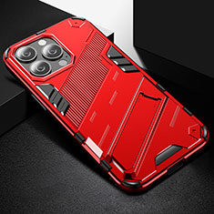 Funda Bumper Silicona y Plastico Mate Carcasa con Soporte A05 para Apple iPhone 14 Pro Rojo