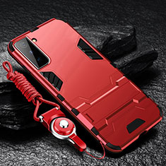 Funda Bumper Silicona y Plastico Mate Carcasa con Soporte A05 para Samsung Galaxy S21 5G Rojo