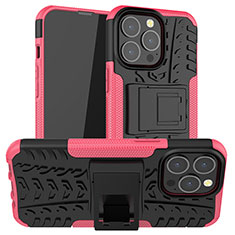 Funda Bumper Silicona y Plastico Mate Carcasa con Soporte A07 para Apple iPhone 13 Pro Max Rosa Roja